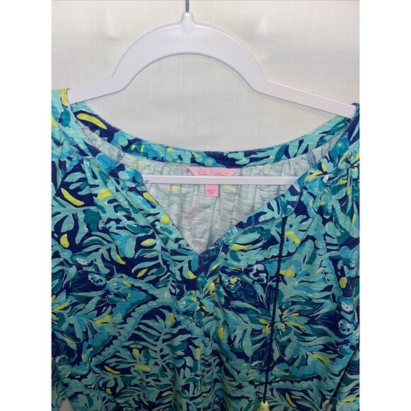 Lilly Pulitzer Womens Pullover Tunic Size XXS Blue Floral Flare Sleeve Party - Picture 3 of 12